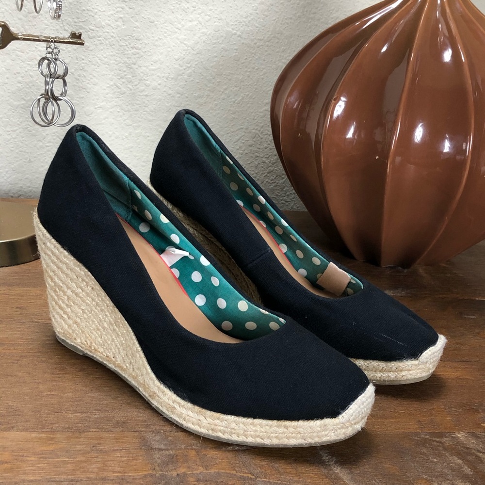 Merona Black Canvas Almond Toe Wedge Espadrilles